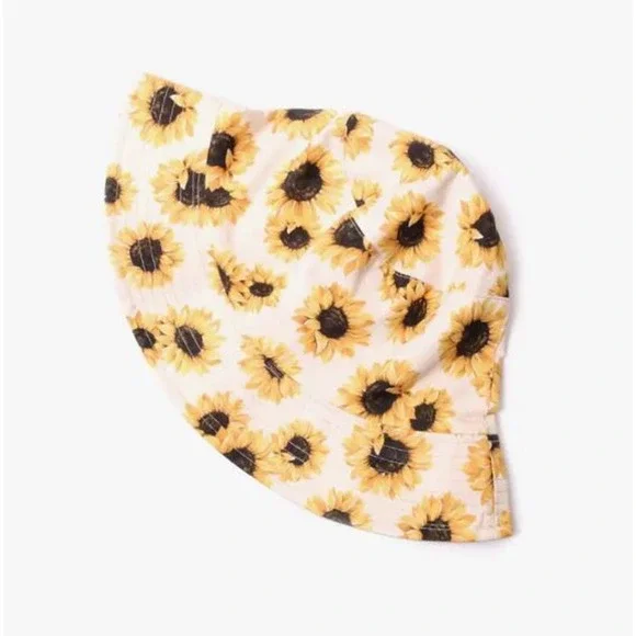 Sunflower Cotton Bucket Hat Beige Yellow - Picture 2 of 5